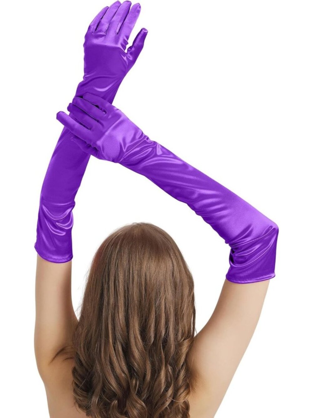 Women's Purple Satin Opera Elbow Length 1920s Flapper Long Gloves Party